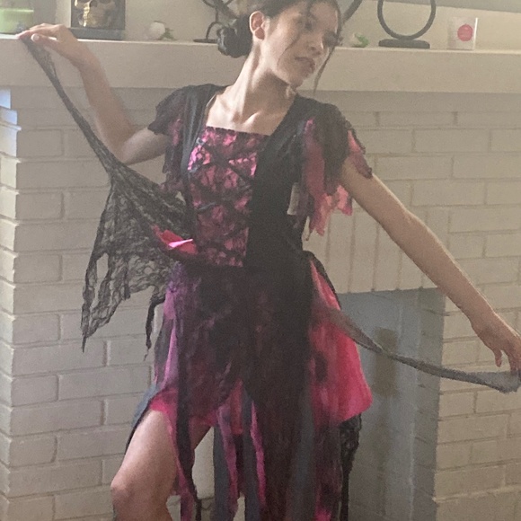 Girls Costume Dead zombie Prom Queen Corset 8 10 Pink Black Lace Bow Layered - Picture 1 of 15